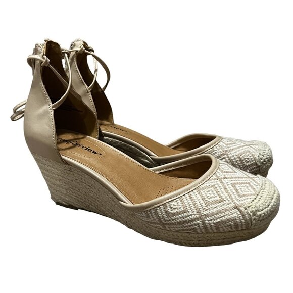 ComfortView Ryann Crochet Espadrilla Wedge Heels sz 8 Wide Lace Up Ankle - Picture 2 of 15